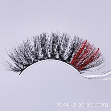 Red Glitter False Lashes Tiras de Flelle Lash Extensões